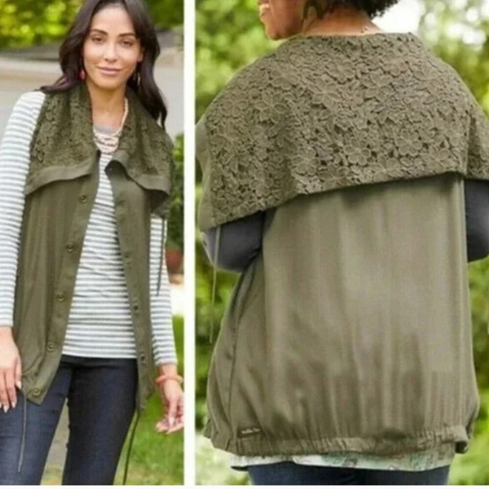 Matilda Jane Jacket Crochet Ambitious Vest Sleeveless Pockets Olive XS